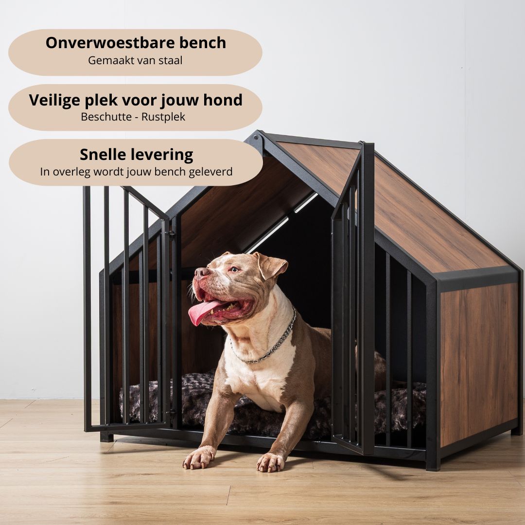 Hondenbench huisje staal en hout wild wood