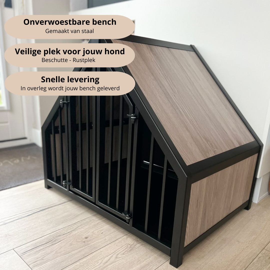 Hondenbench huisje staal en hout Sanremo oak