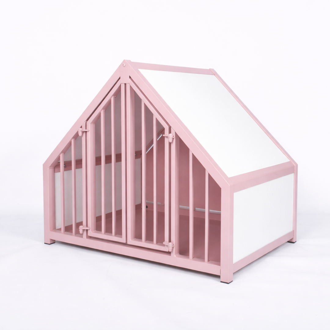 Hondenbench huisje staal en hout wit