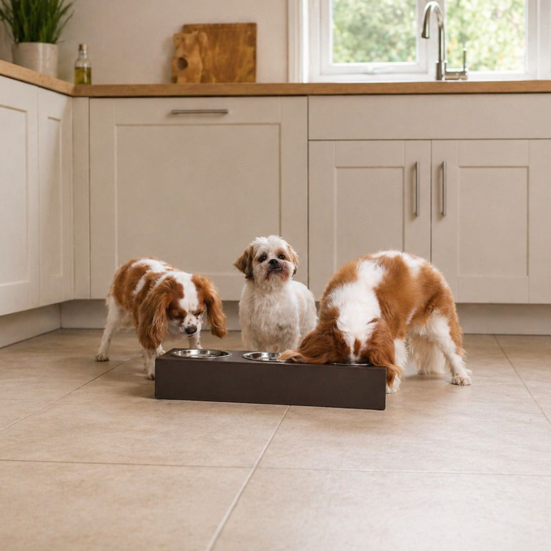 Honden voerbak staal 3 voerbakken
