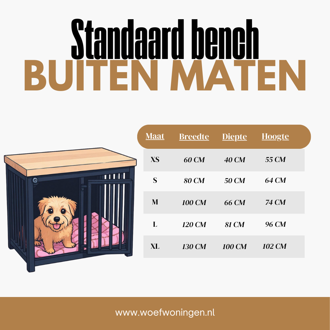 Hondenbench staal met eiken blad – luxe design voor elk interieur Stevig & Veilig