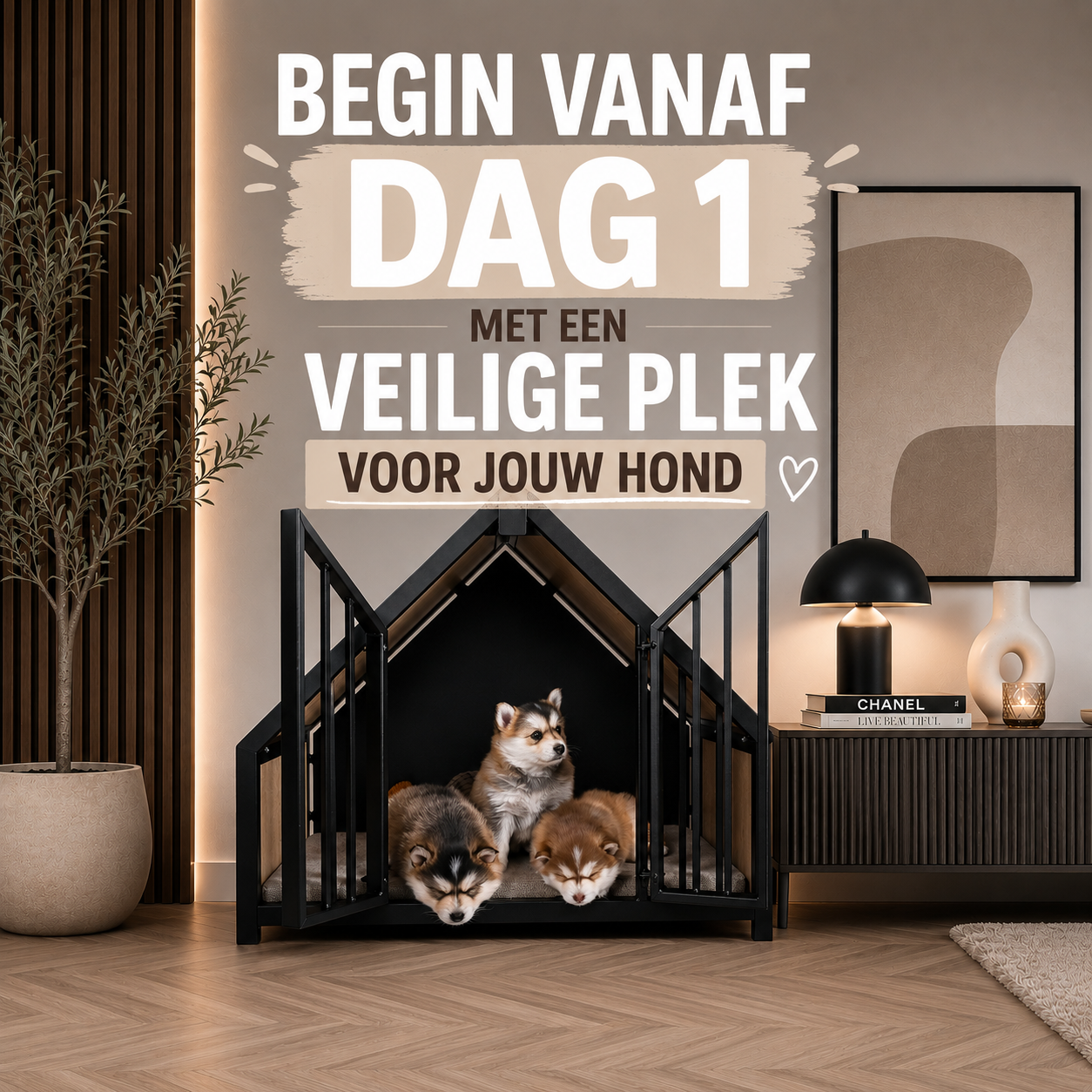Hondenbench huisje staal en hout Sanremo oak