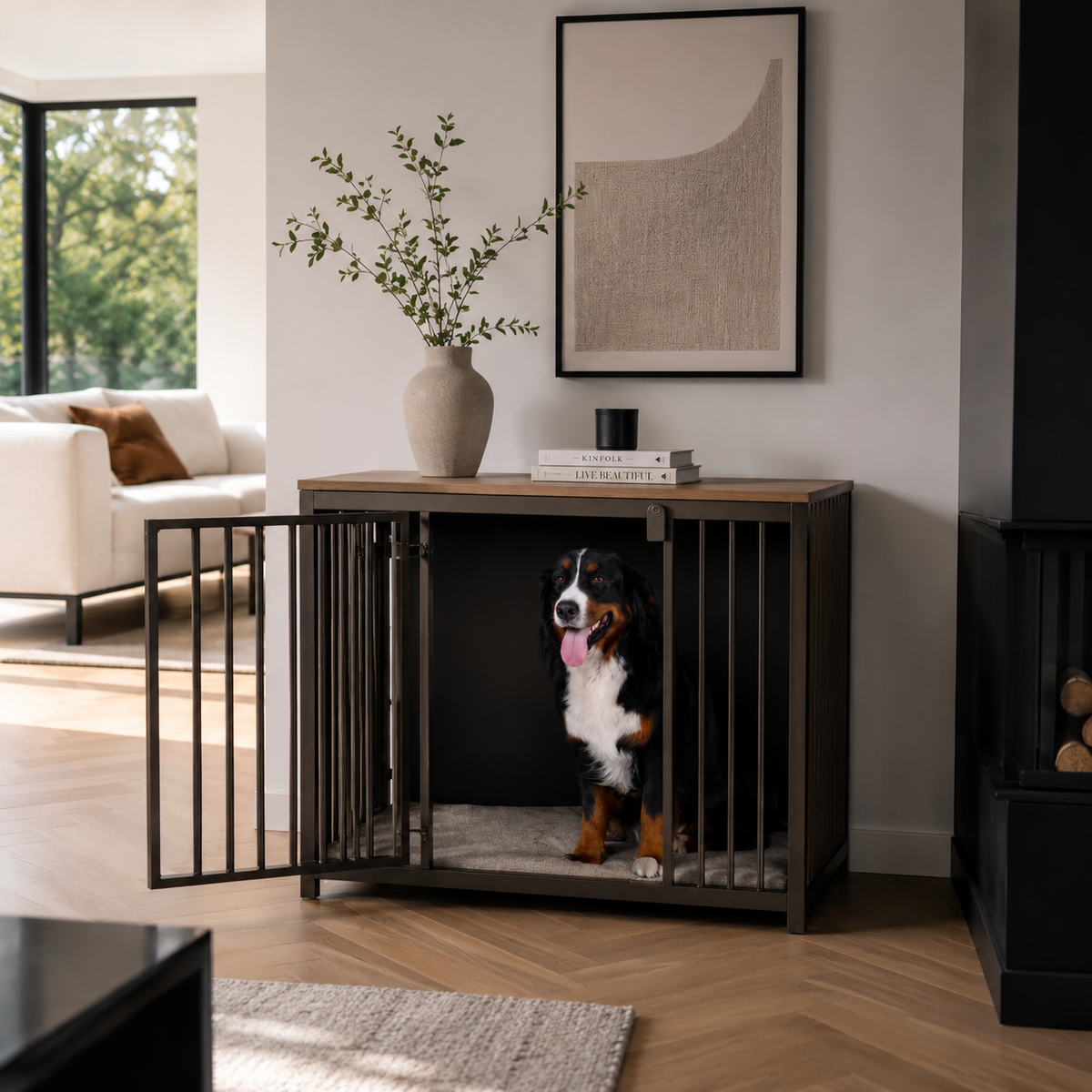 Stalen hondenbench voor in huis – detailfoto