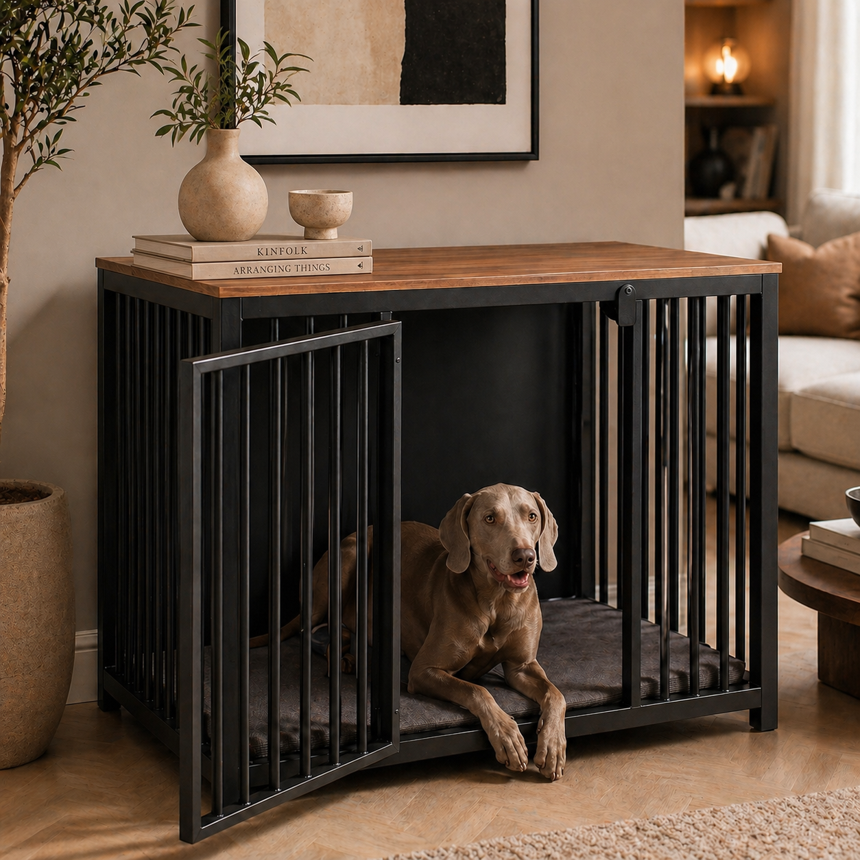 Stalen hondenbench voor in huis – Design bench voor woonkamer