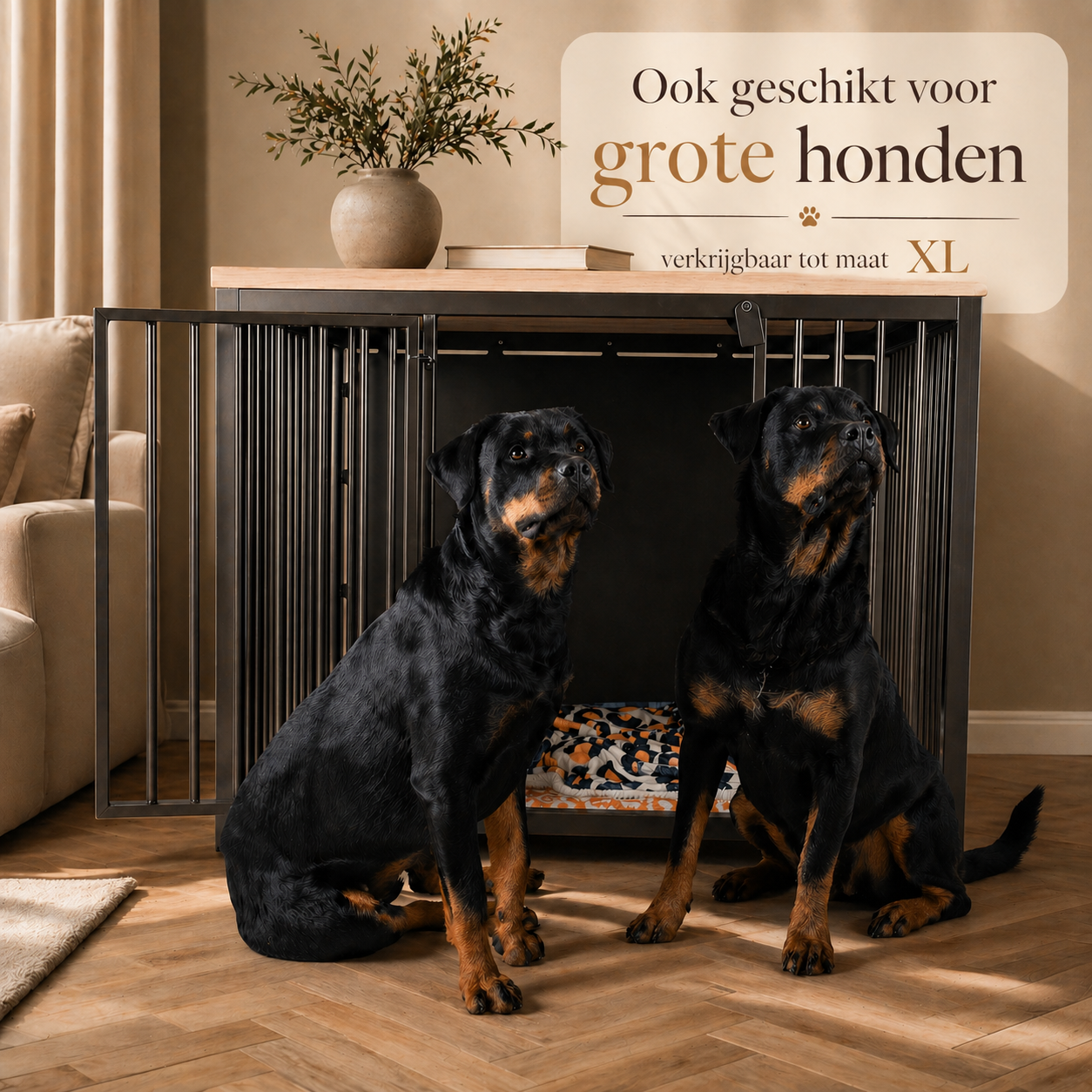 Hondenbench Staal & Massief Eiken – Uitbreken Onmogelijk
