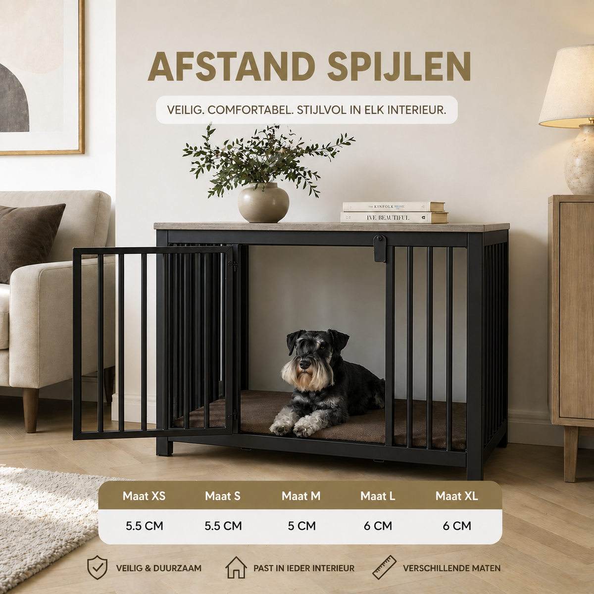 Stalen hondenbench voor in huis – productfoto