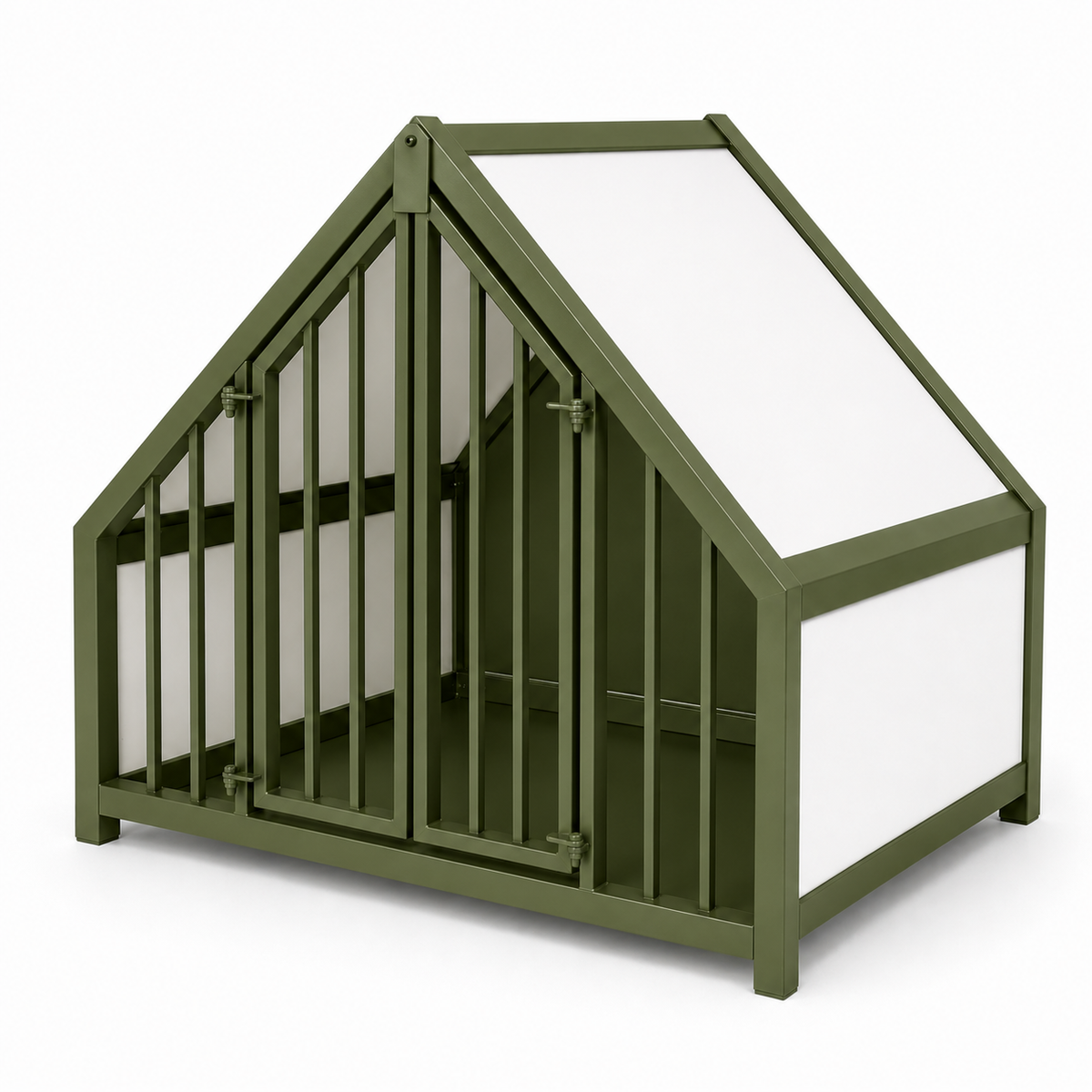 Stalen hondenbench huisje hout wit – productfoto