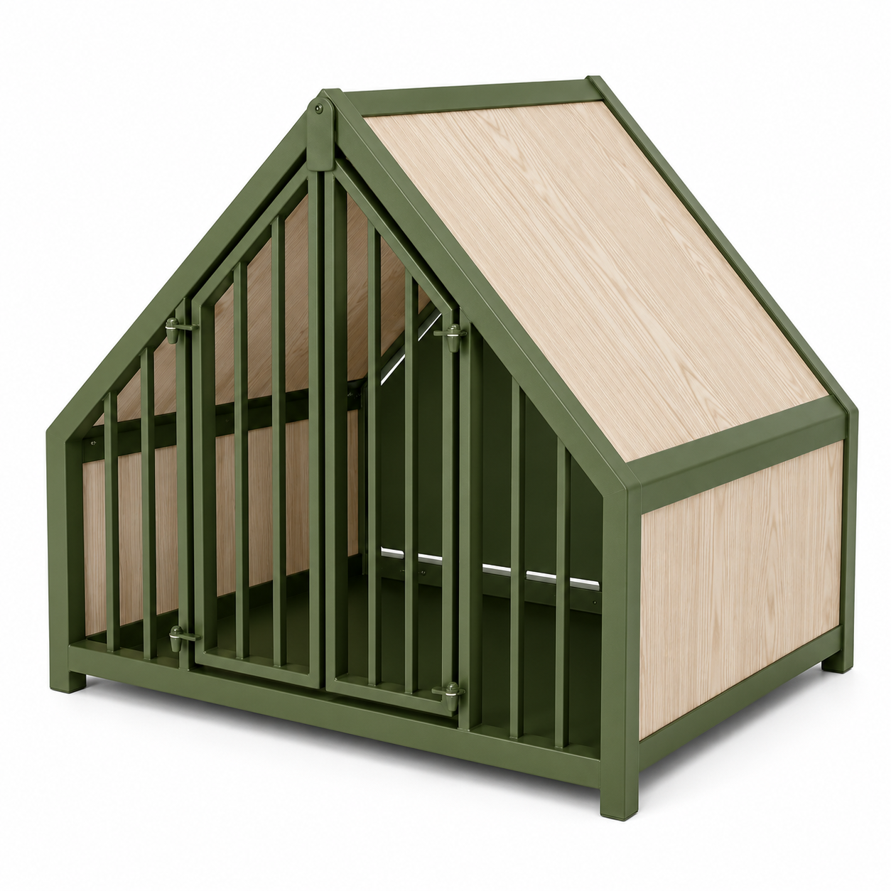 Stalen hondenbench huisje hout light oak – detailfoto