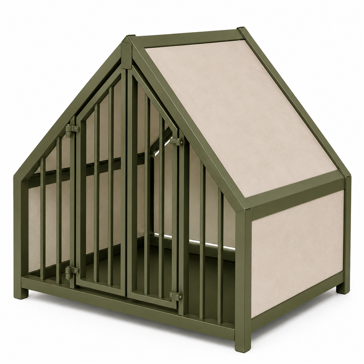 Stalen hondenbench huisje hout creme – sfeerfoto