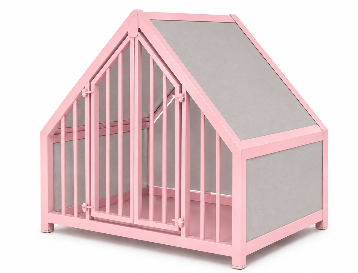 Stalen hondenbench huisje hout Clay – close-up