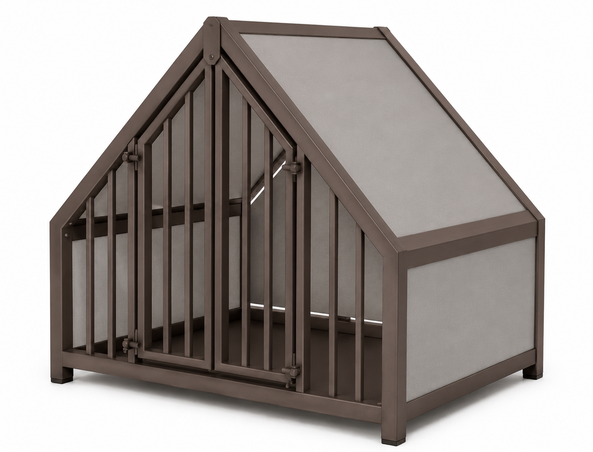 Stalen hondenbench huisje hout Clay – sfeerfoto