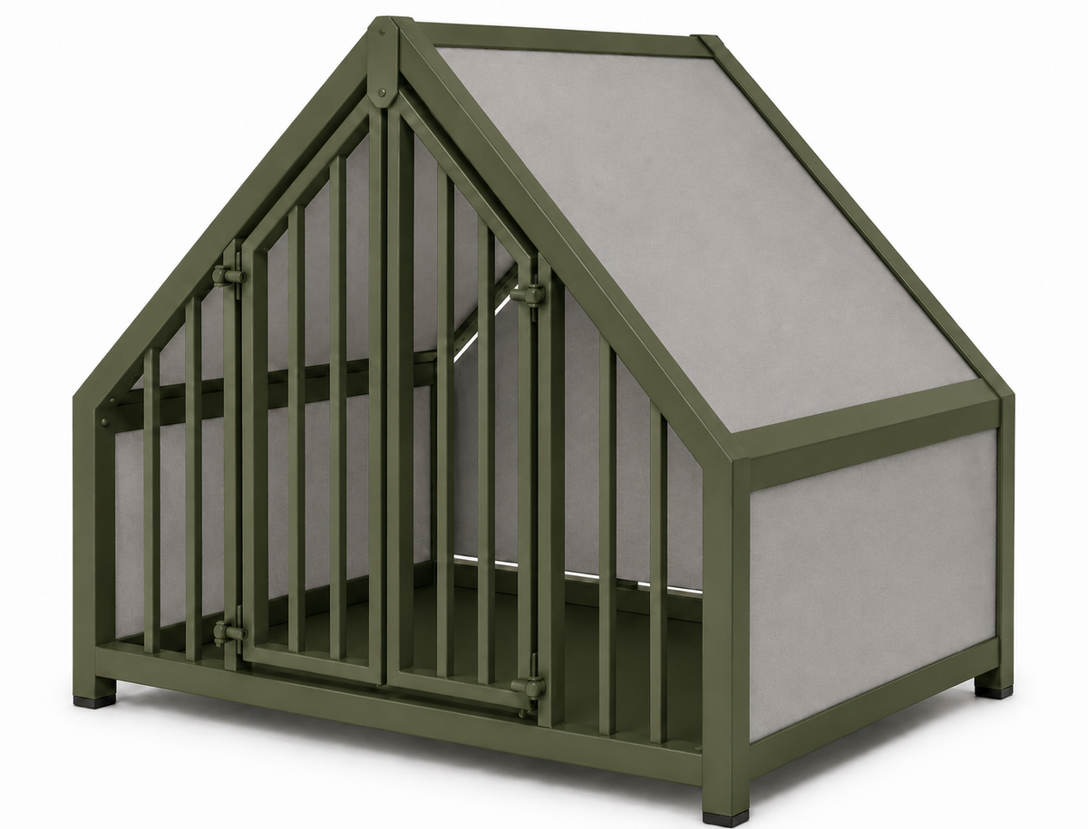 Stalen hondenbench huisje hout Clay – detailfoto