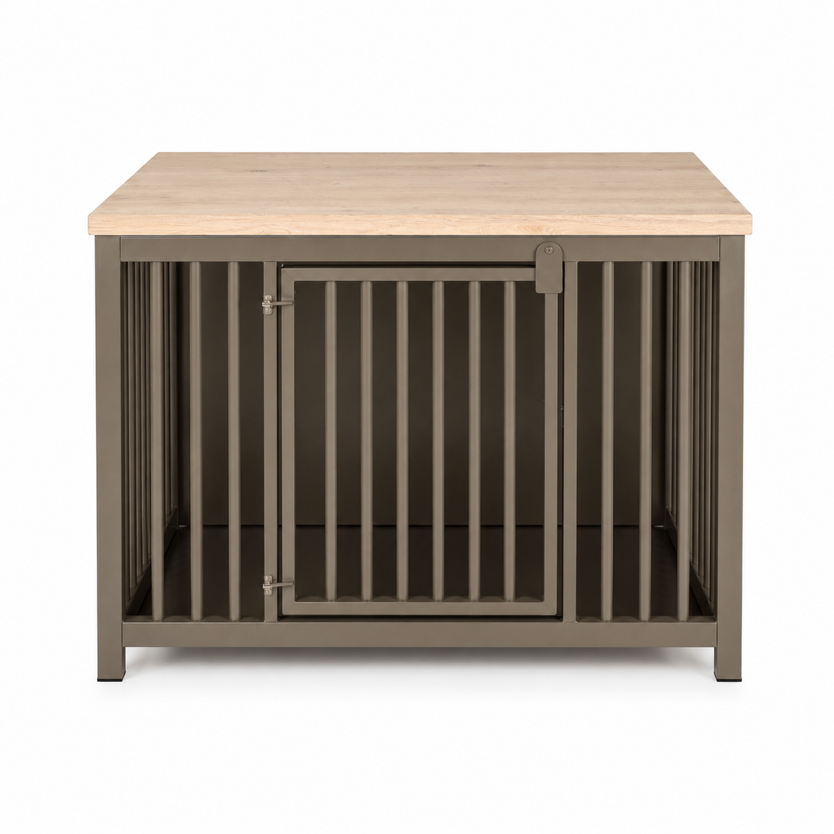 Stalen hondenbench met massief eiken – productfoto