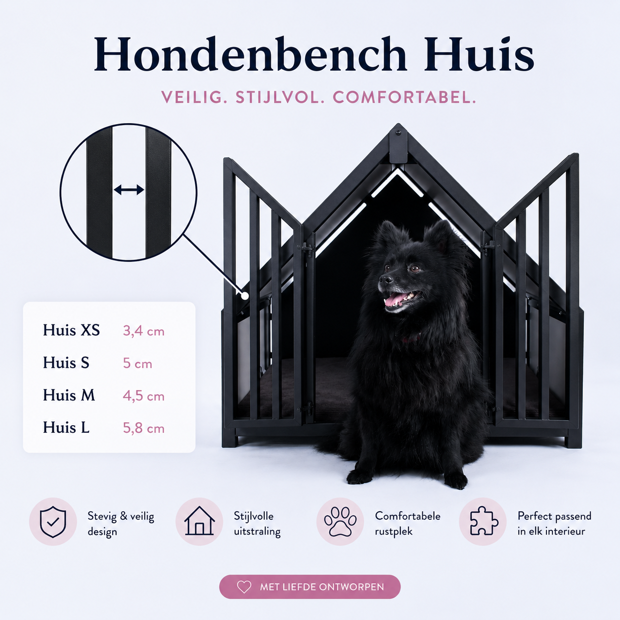 Hondenbench huisje staal en hout Sanremo oak