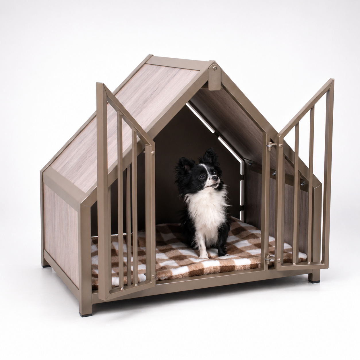 Chihuahua in stalen bench huis klein met kussen in brons stevig uitbreken niet mogelijk