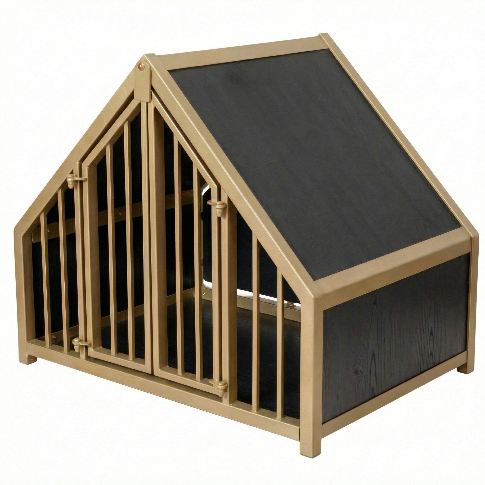 Hondenbench huisje staal en hout zwart – Woef Woningen