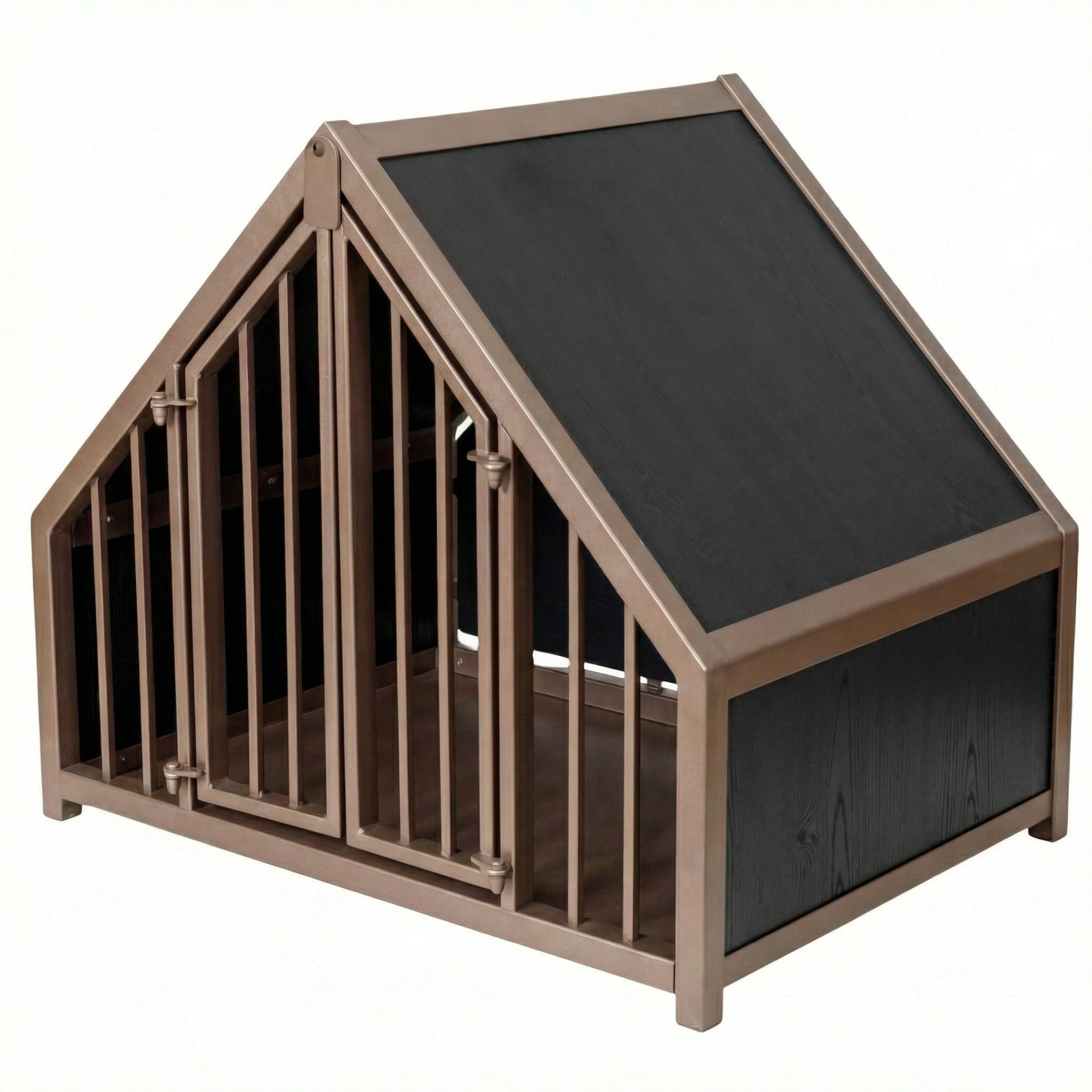 Hondenbench huisje staal en hout zwart
