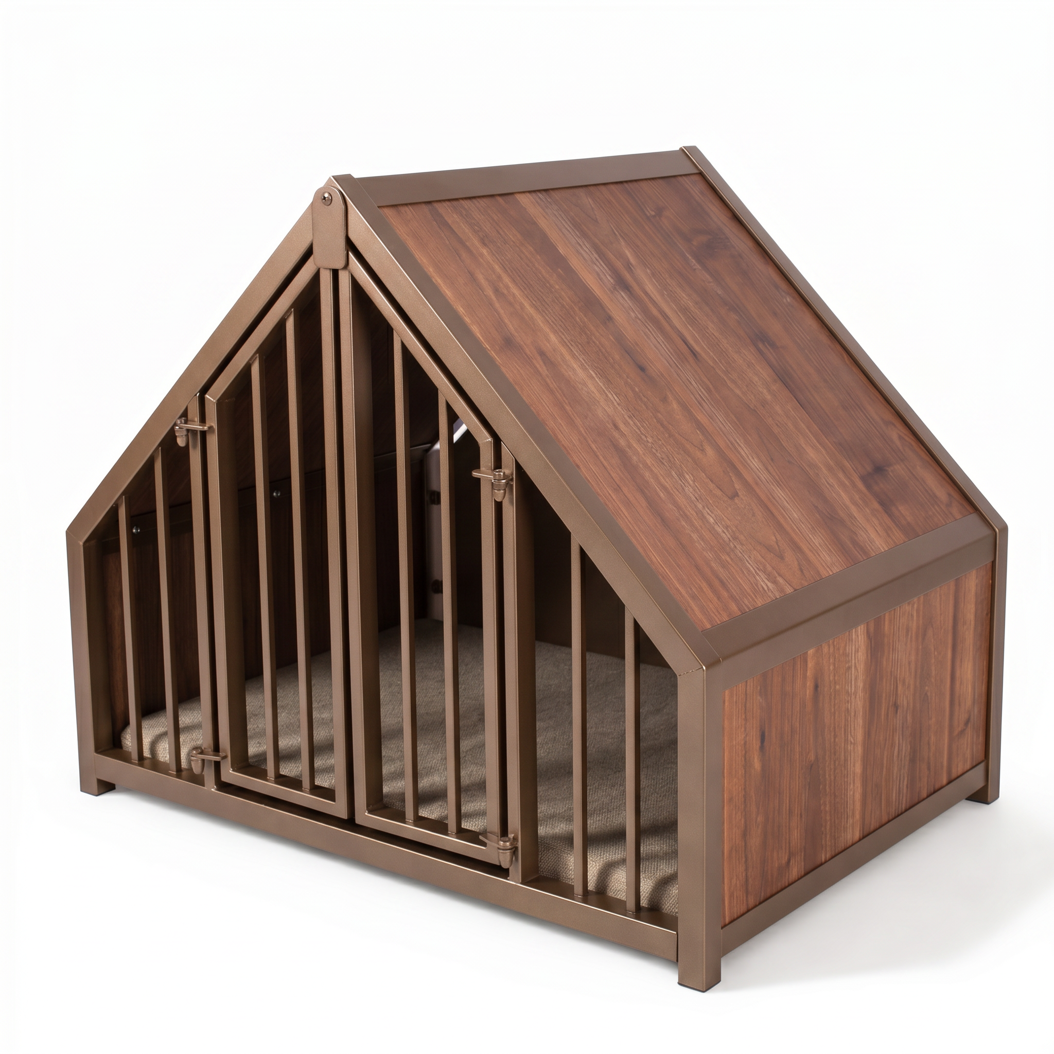 Hondenbench huisje staal en hout noten