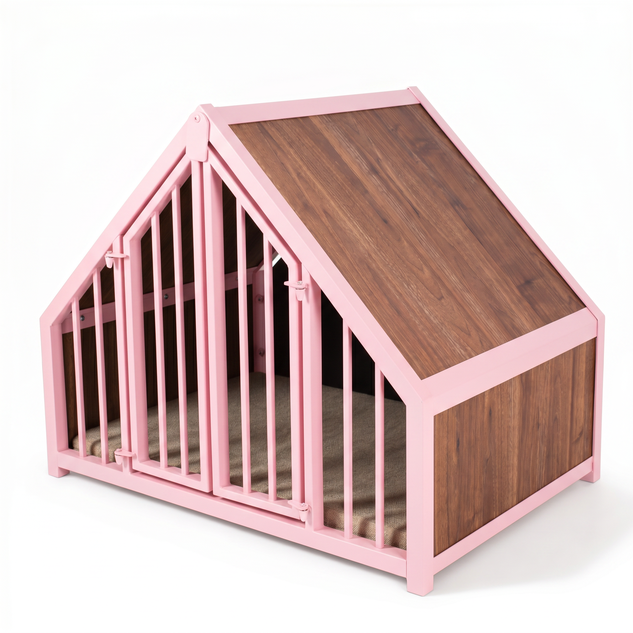 Hondenbench huisje staal en hout noten
