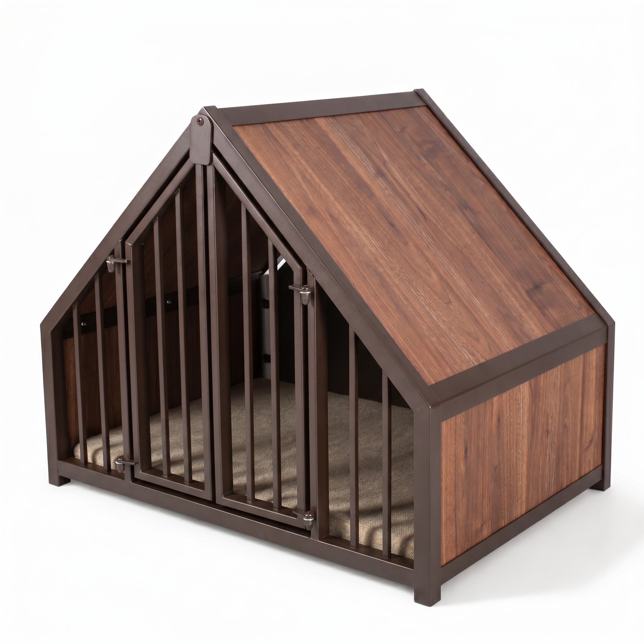 Hondenbench huisje staal en hout noten