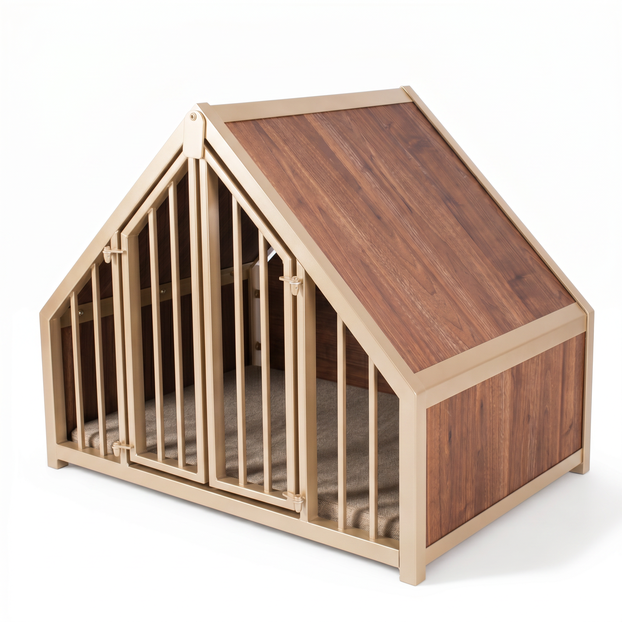 Hondenbench huisje staal en hout noten