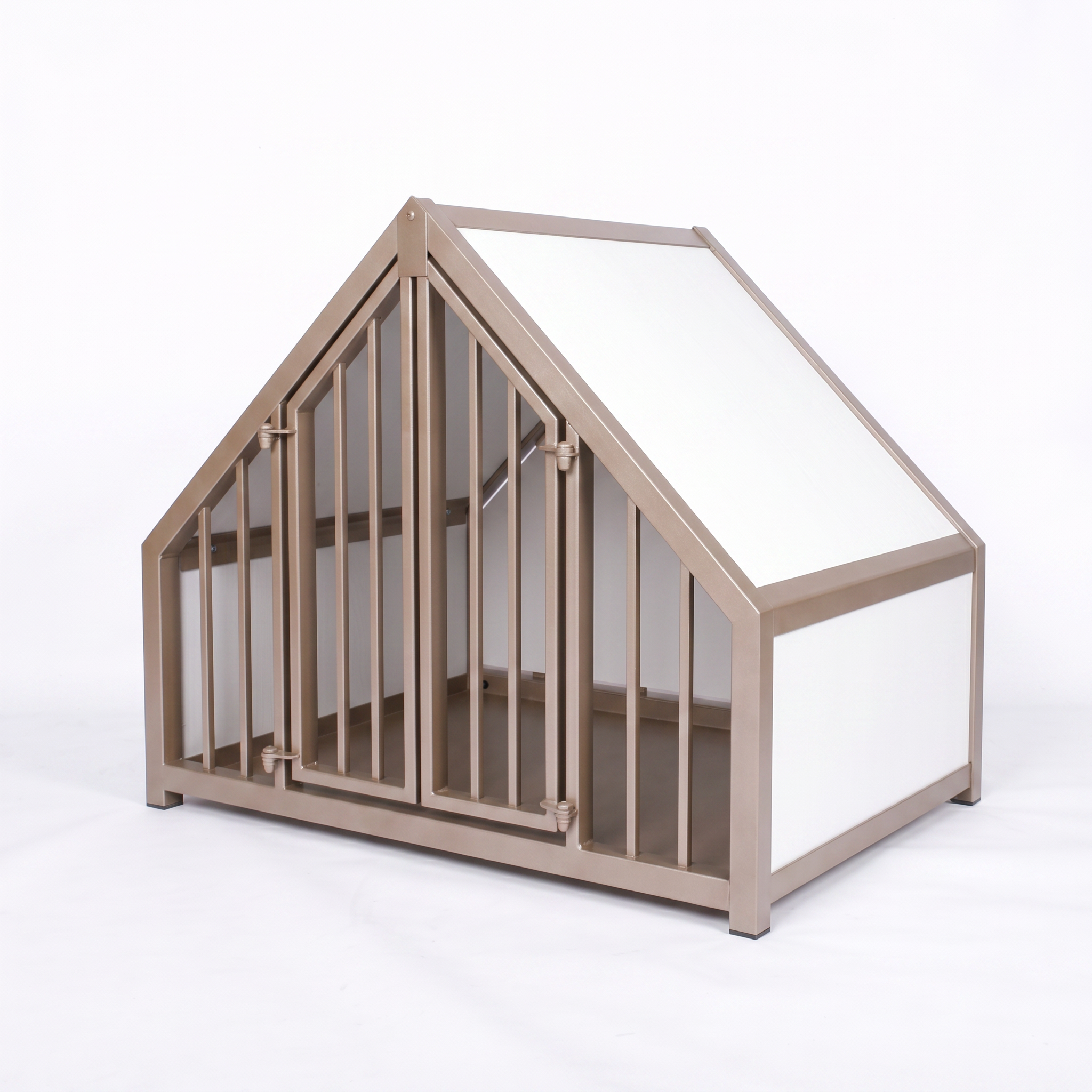 Hondenbench huisje staal en hout wit