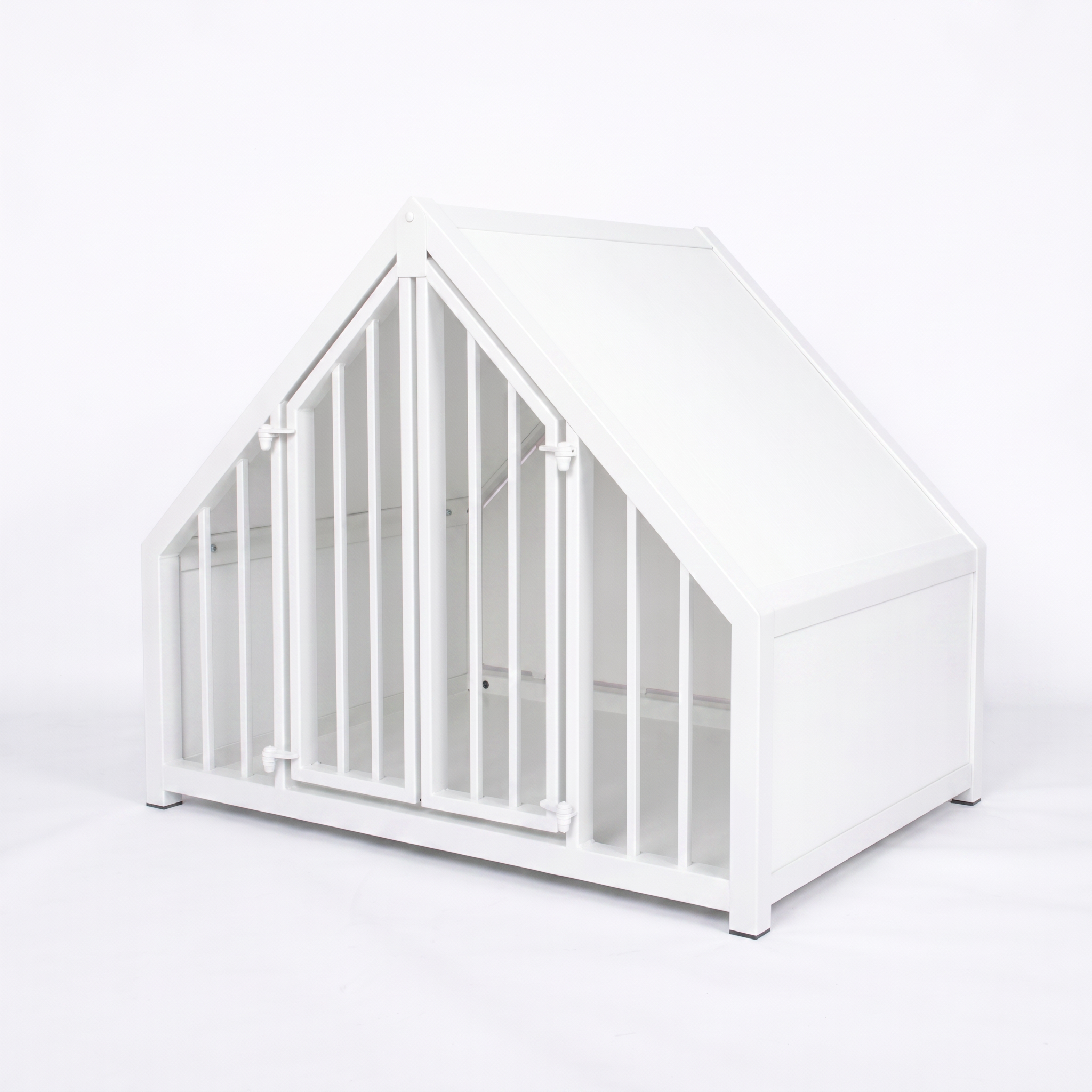 Hondenbench huisje staal en hout wit