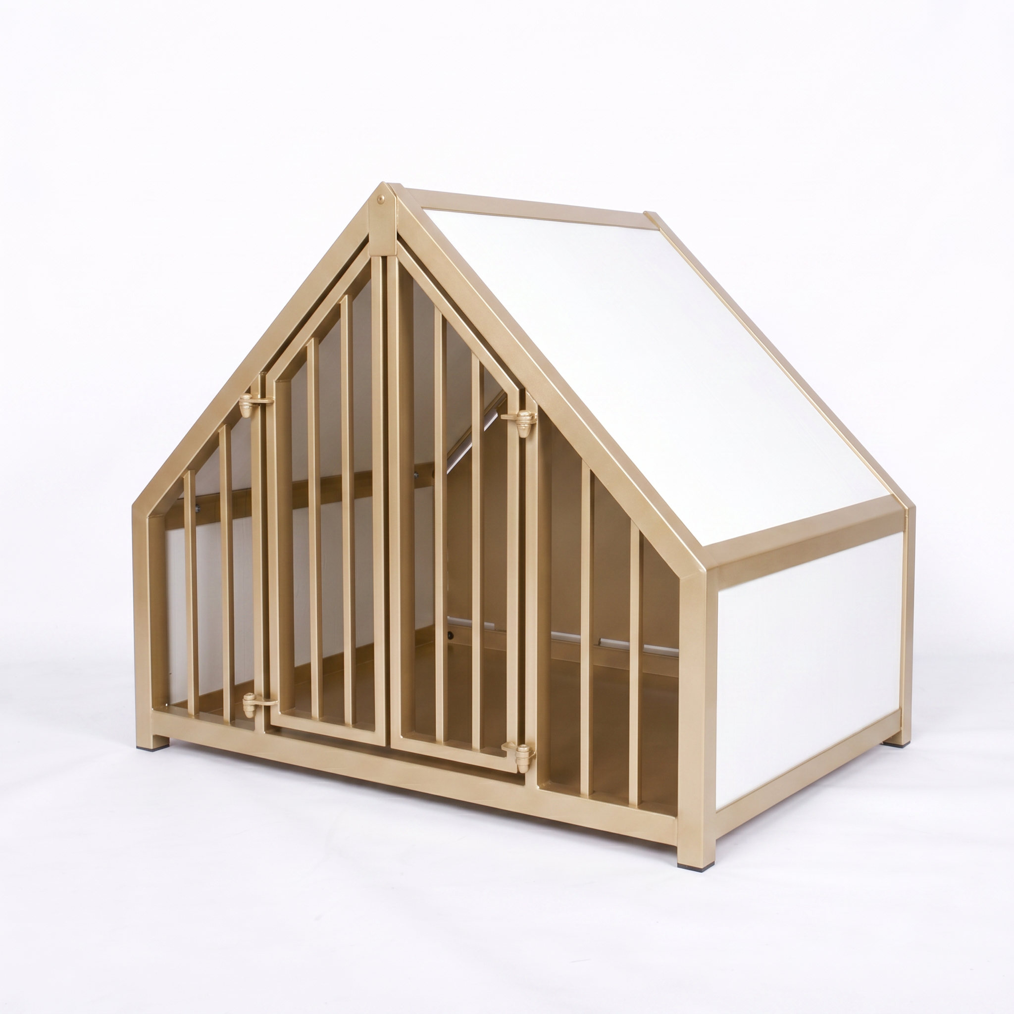 Hondenbench huisje staal en hout wit