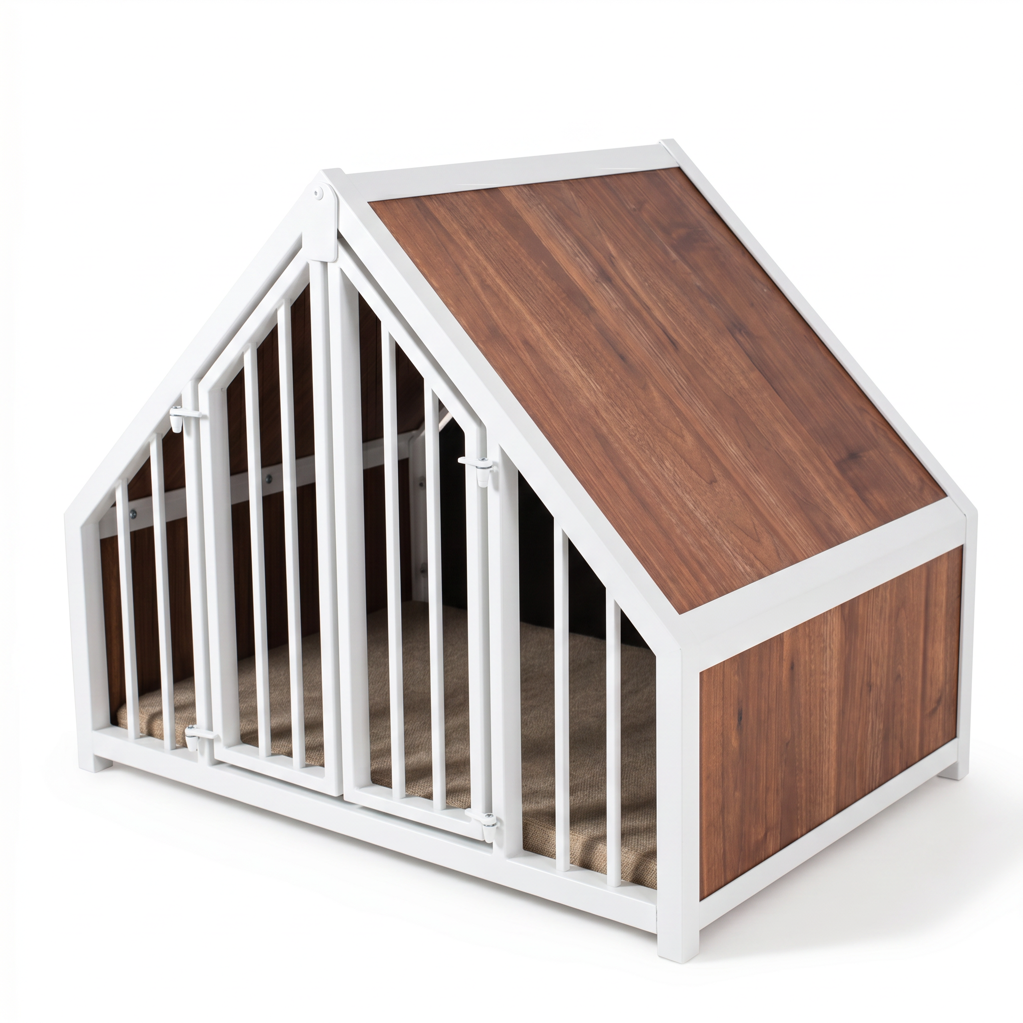 Hondenbench huisje staal en hout noten