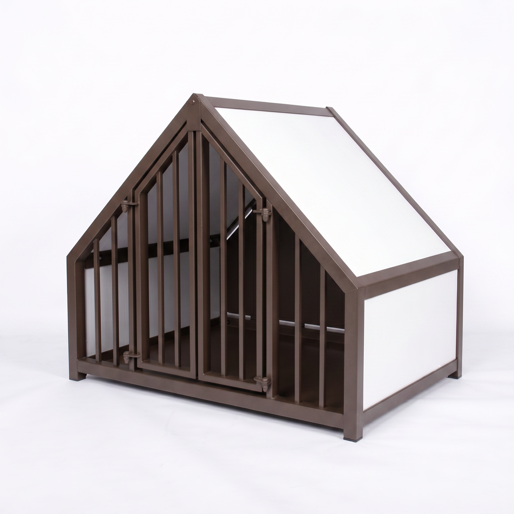 Hondenbench huisje staal en hout wit