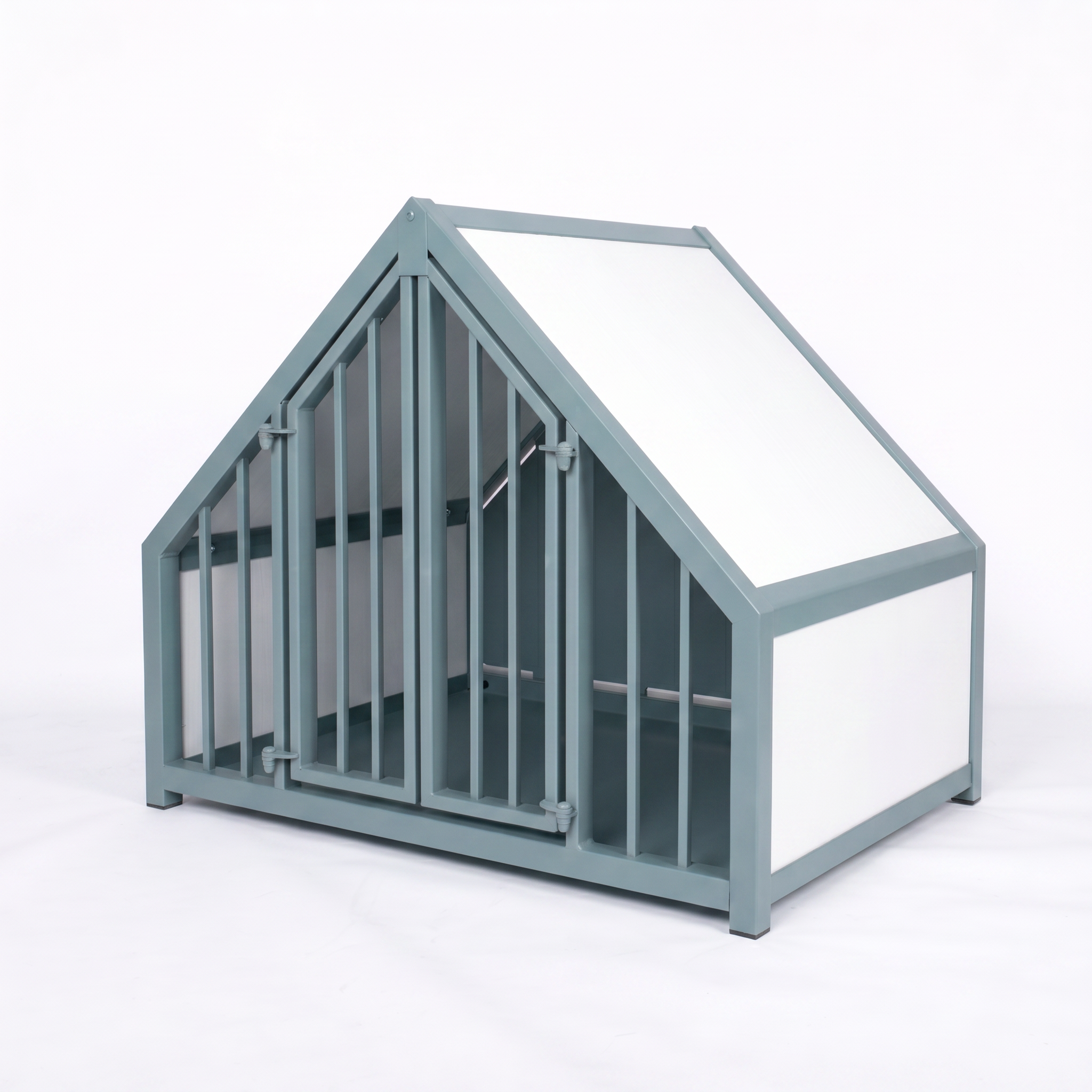 Hondenbench huisje staal en hout wit