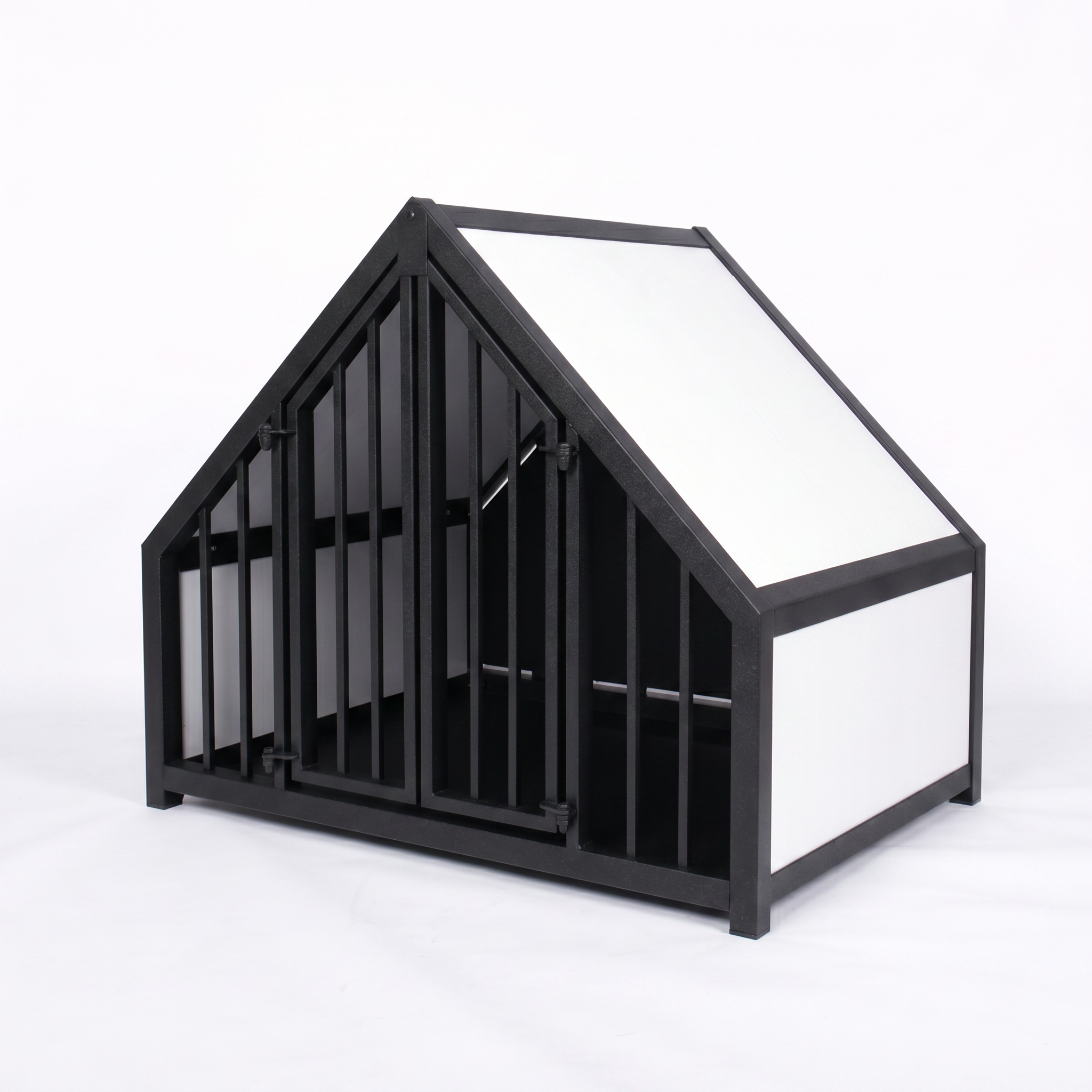Hondenbench huisje staal en hout wit