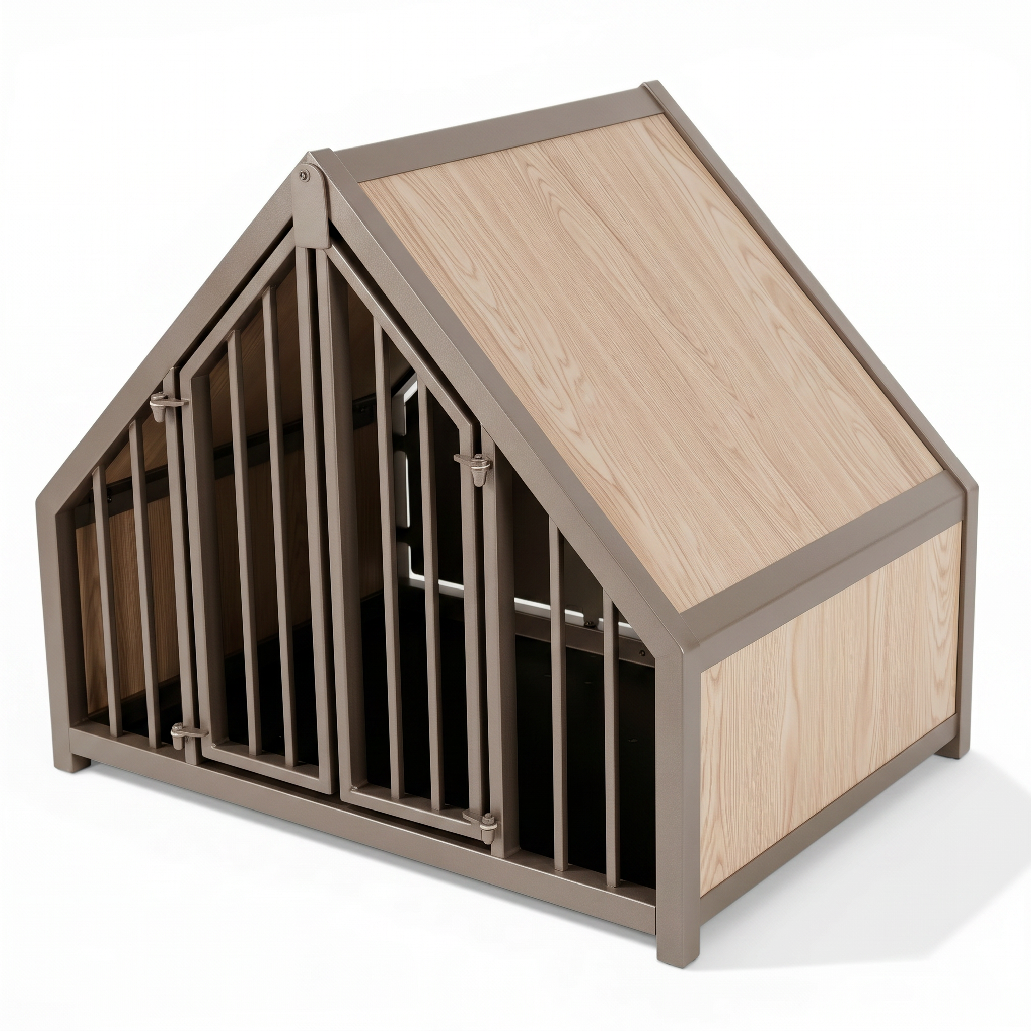 Hondenbench huisje staal en hout light oak