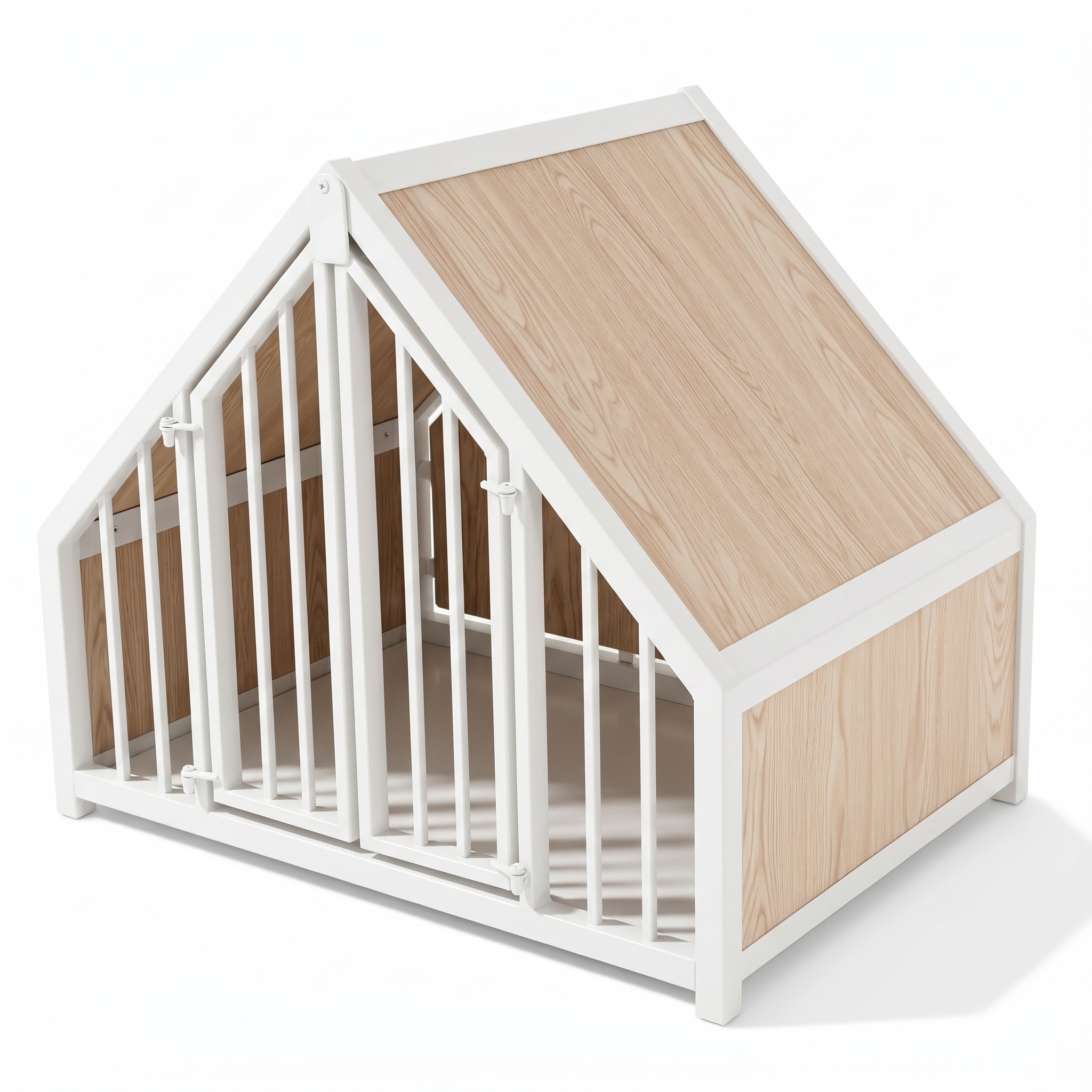 Hondenbench huisje staal en hout light oak