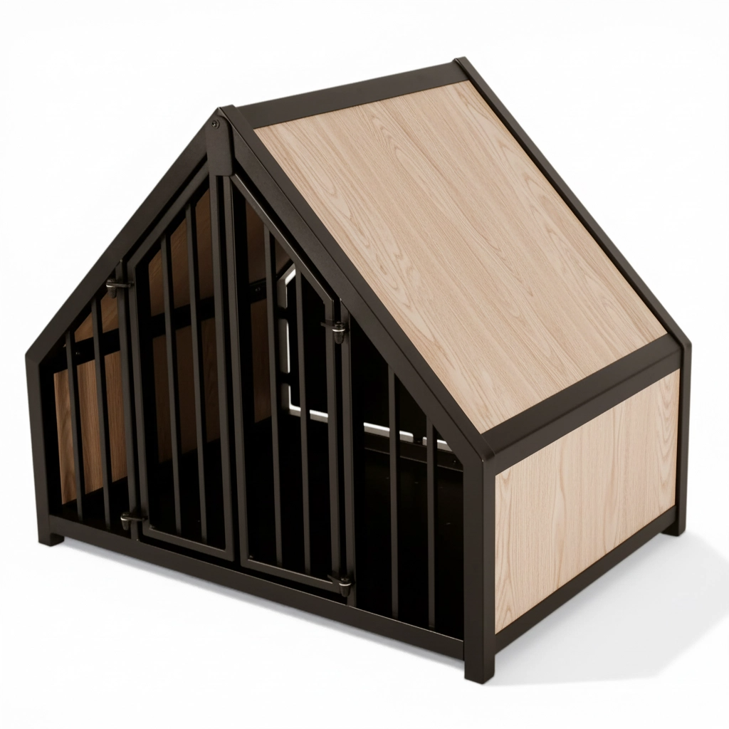 Hondenbench huisje staal en hout light oak