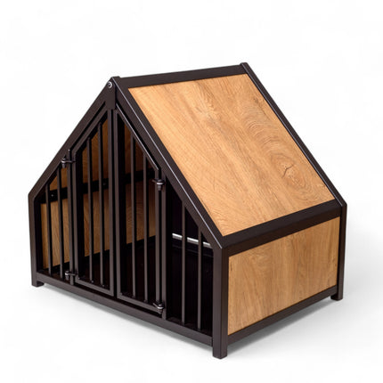Hondenbench huisje staal en hout light oak