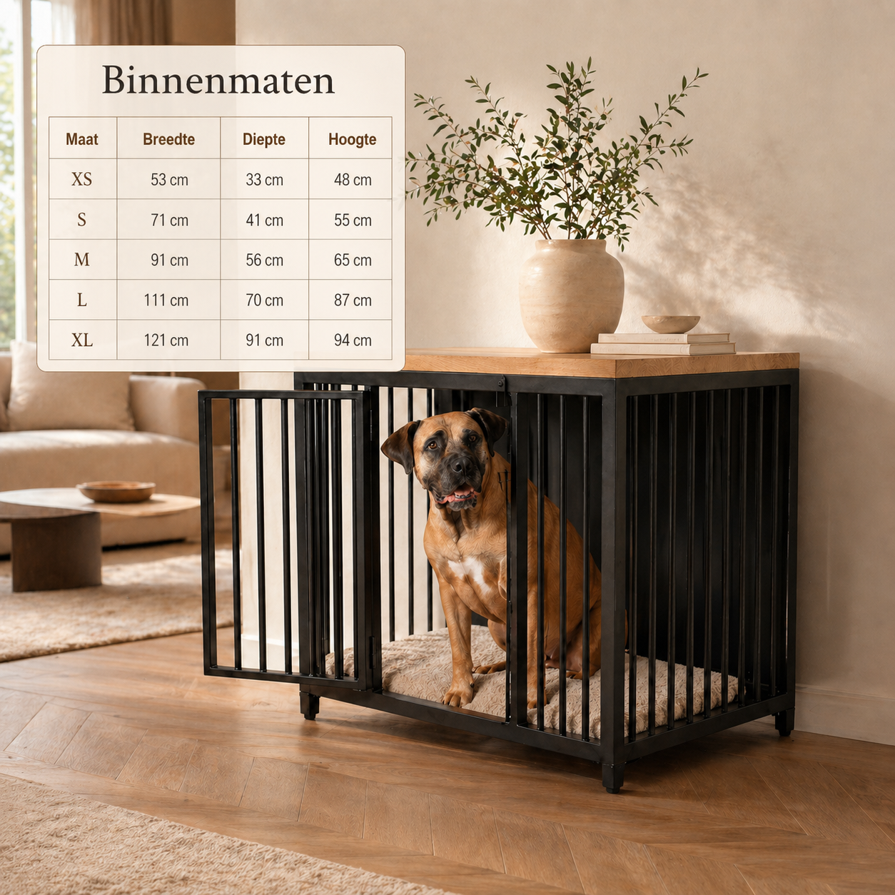 Hondenbench Staal & Massief Eiken – Uitbreken Onmogelijk