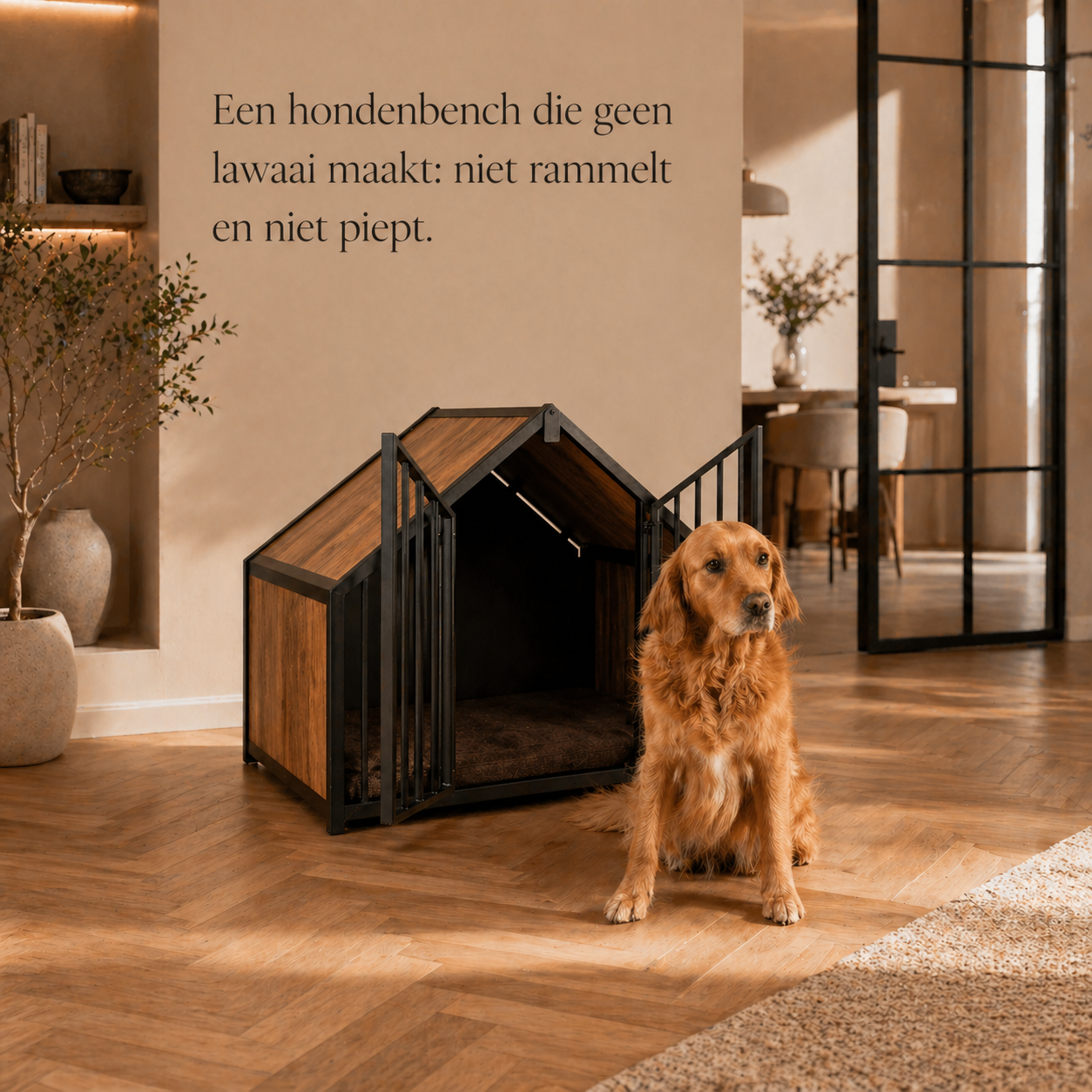 Stevige stalen hondenbench huis zwart golden retriever stille bench huisje 