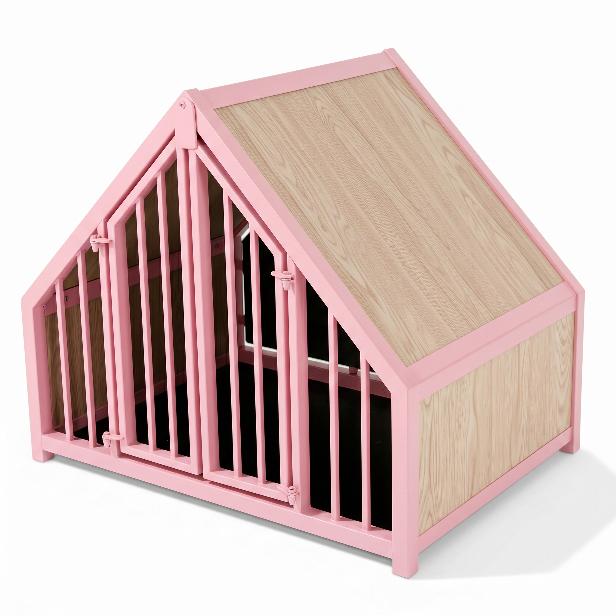 Hondenbench huisje staal en hout light oak