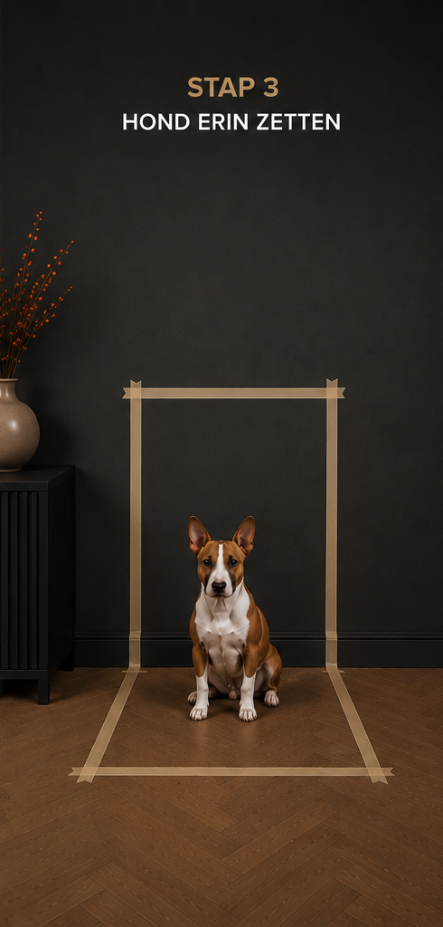 Stap 3 — hond in het afgeplakte vlak zetten